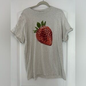 Anthropologie Strawberry Oversized Graphic T-Shirt, Gray, Medium
